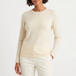 Preswick & Moore Womens 100% Cashmere Crewneck Sweater Frost White Large BD241K